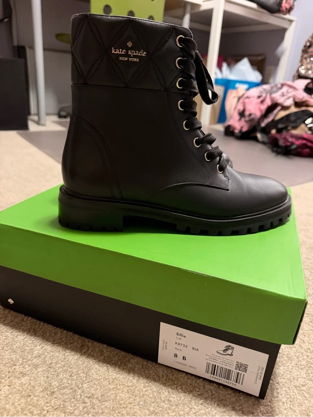kate spade Black Quilted Lace-Up Ankle Boots